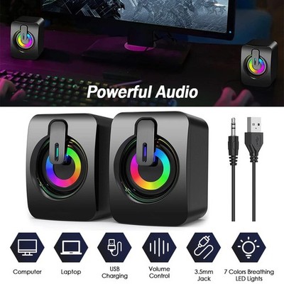 Mini Stereo RGB Lautsprecher für Computer PC Laptop Desktop Bass Boxen USB AUX