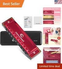 Blues Harmonica in C Key - 10 Holes for Kids Adults, Christmas Red