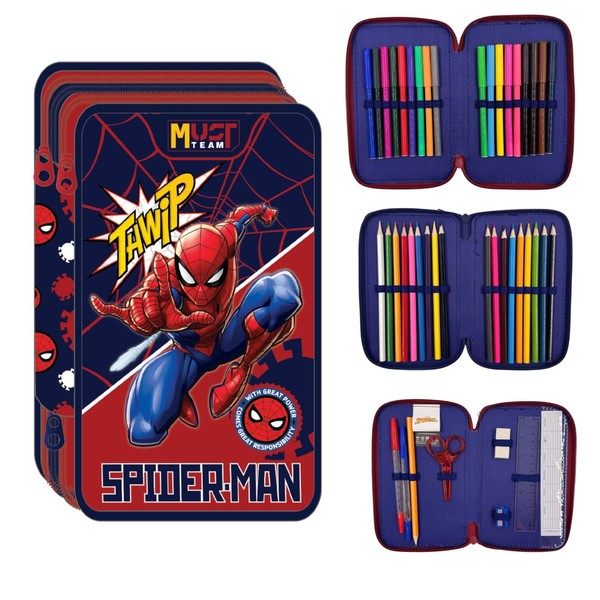 Spiderman Federmappe 3-Fach Federtasche GefüLlte SchüLeretui SchulmäPpchen-image