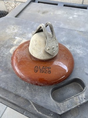 LAPP 1928 Brown Porcelain Power Line Electrical Insulator w/ Metal Hardware