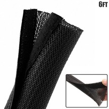 6FT 3.35" Braided Cable Cord Wire Management Sleeve Sock Wrap Organizer Black