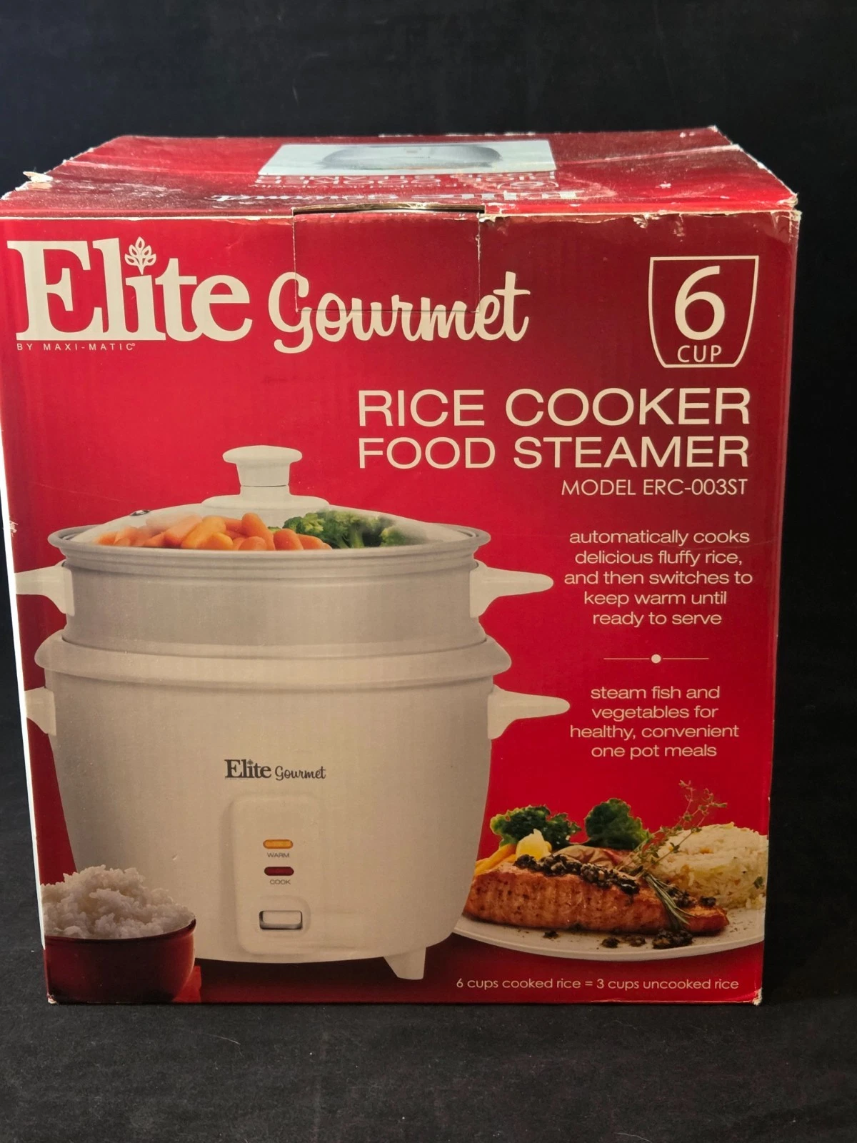 Elite Gourmet 6-Cup Rice Cooker and Food Steamer (Model ERC-003ST)