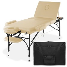 Portable Massage Table - Aluminum Tri-Fold Legs and Carrying Case - Cream