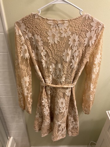 Neu Halfisland kleines Kleid Wickel bestickt Spitze Blumen beige launisch Twee Boho - Bild 9 von 15