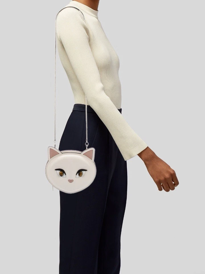 Bandolera Kate Spade X “CATS” Blanca Cuero Italiano Liso Gatito Gato Ojo de Tigre Foto 2 de 4