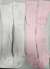 Baby Girl Tights 2 Packs 4 Pairs 6-12M White Pink Non Slip Cotton Blend