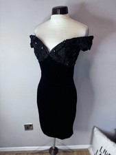 Lagenes Black Lace Off Shoulder Bodycon Dress UK 8 10 Goth Evening Cocktail