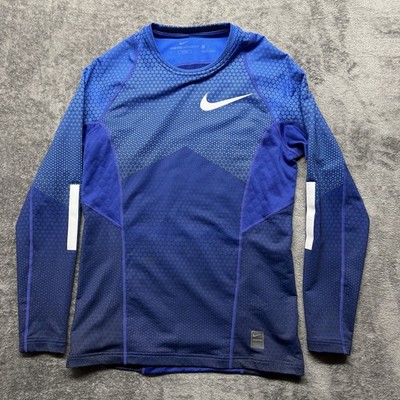 Nike Pro Shirt Men Medium Blue Hyperwarm Fitted Long Sleeve Honeycomb 802016-480