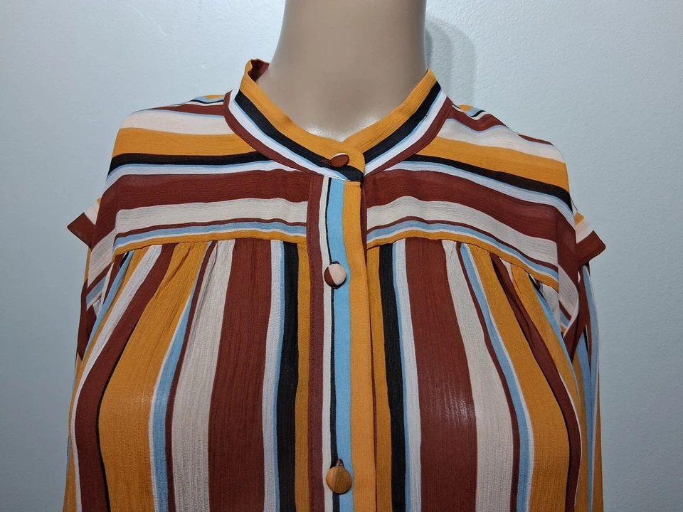 Женская разноцветная шелковая блузка в полоску с длинным рукавом в рамке размер L - Изображение 2 из 4