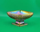 Vintage Indiana Carnival Glass Candy Dish Pineapple Diamond & Floral Iridescent