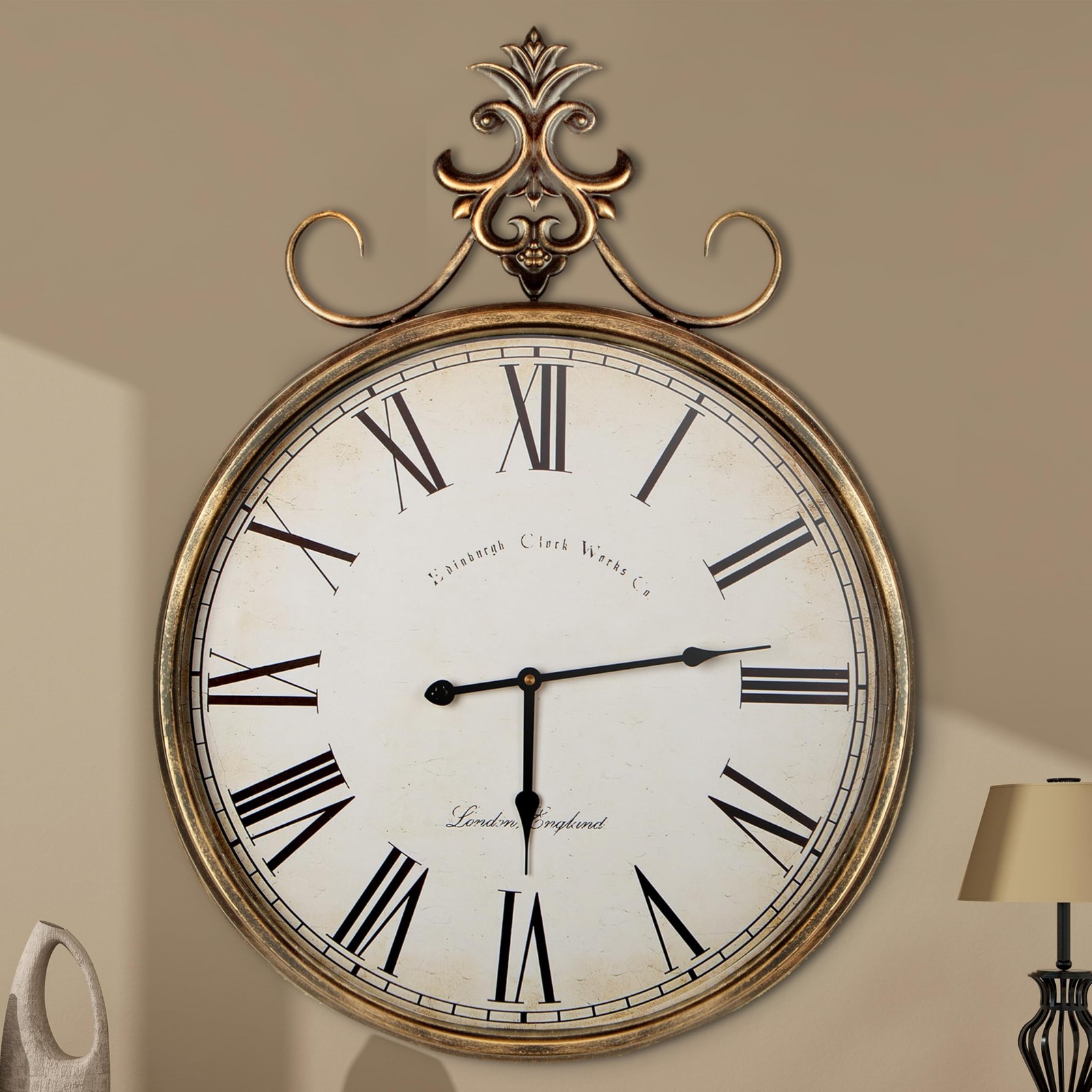 Vintage Wall Clock – Gold Metal Clock, 21in Decorative Antique Farmhouse W