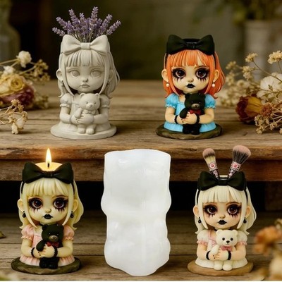 3D Gothic Girl Pot Silicone Mold Gypsum Brushes Pen Holder Cement Vase DIY Molds