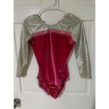 Jamwear Leos Kids Pink Velvet Silver Metallic Long Sleeve Gymnastics Leotard M