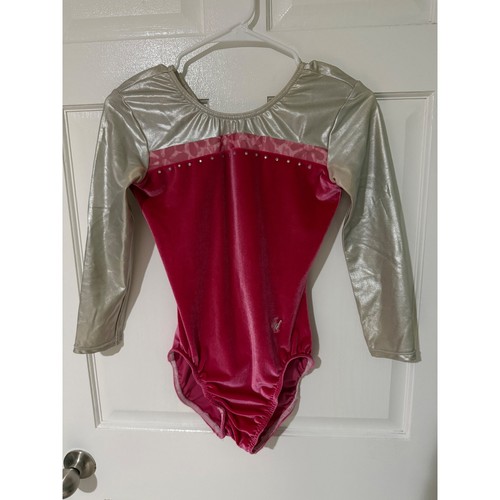 Jamwear Leos Kinder Rosa Samt Silber Metallic Langarm Gymnastikanzug M - Bild 1 von 6