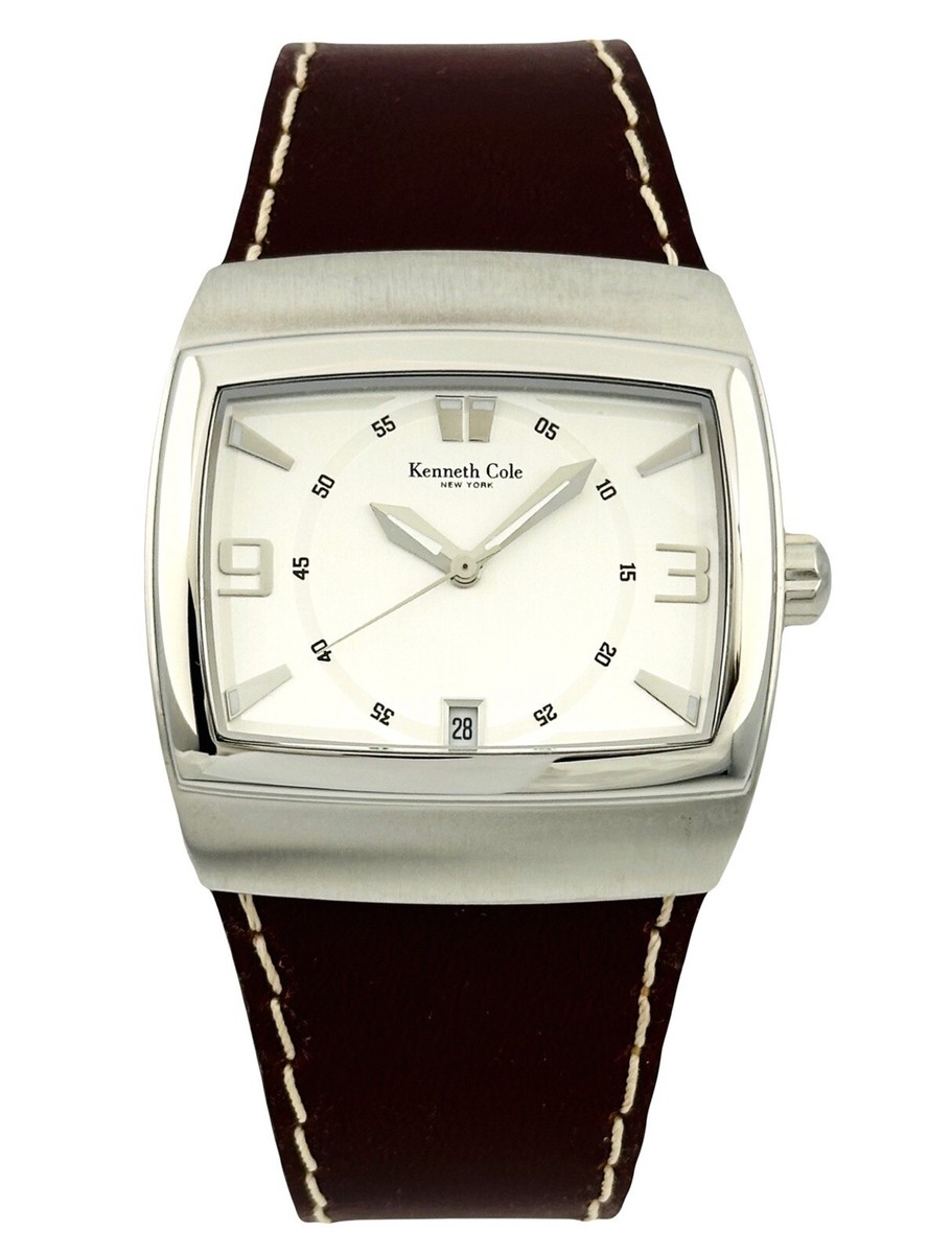 Kenneth Cole Unisex KC1251 Brown Leather Strap Big number White