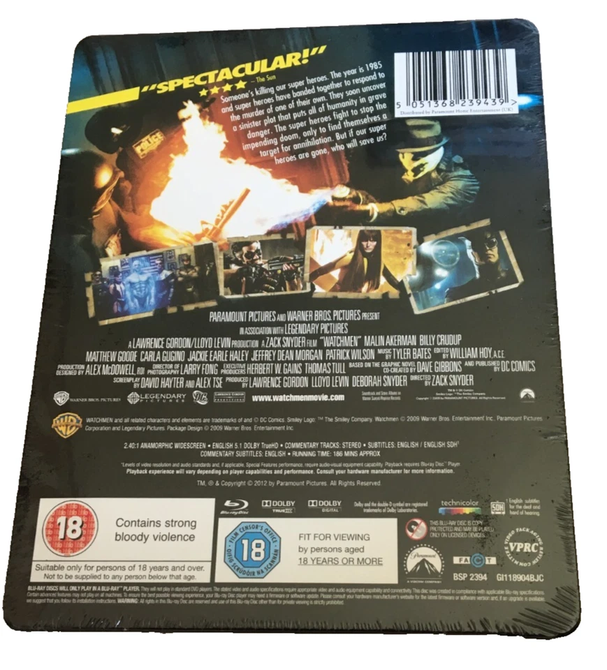 WATCHMEN 2009 BLU-RAY STEELBOOK FILM MOVIE 2012 UK RELEASE SEALED NEW PLAY.COM - Image 2 of 2