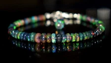Opal Bracelet Ethiopian Black Opal Gemstone Fire Beads 7.5"Bracelet F1720