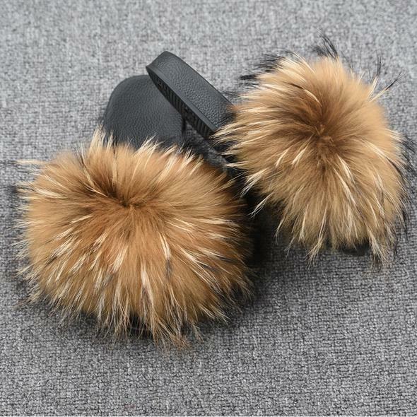 Faux Fur Slides Fuzzy Fluffy Slippers Flat Soft Sandals Open Toe - US Seller