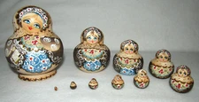 Flower Maidens Wood Burned 10 Piece Matryoshka Russian Nesting Doll Marked