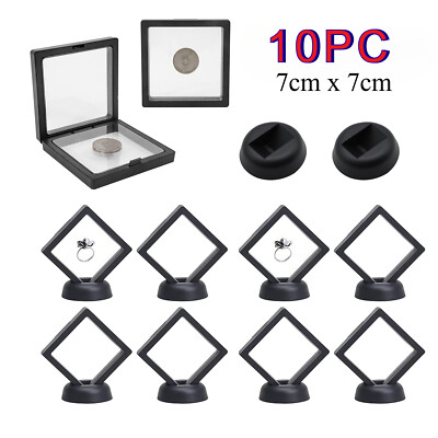 10x 3D Floating Frame Clear Film Jewelry Storage Box Coin Display Case Stand