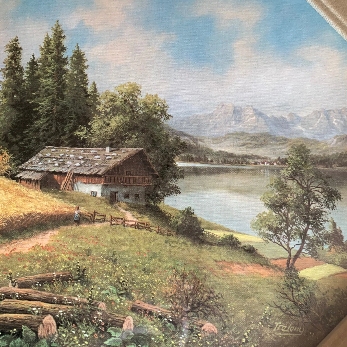 Pair Of Vintage Landscape Prints By German Trelony In Octigon Frames 18 X 18