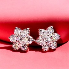 Platinum  Round Cut Earrings Womens Diamond studs 1.40 Carat Lab Created 950