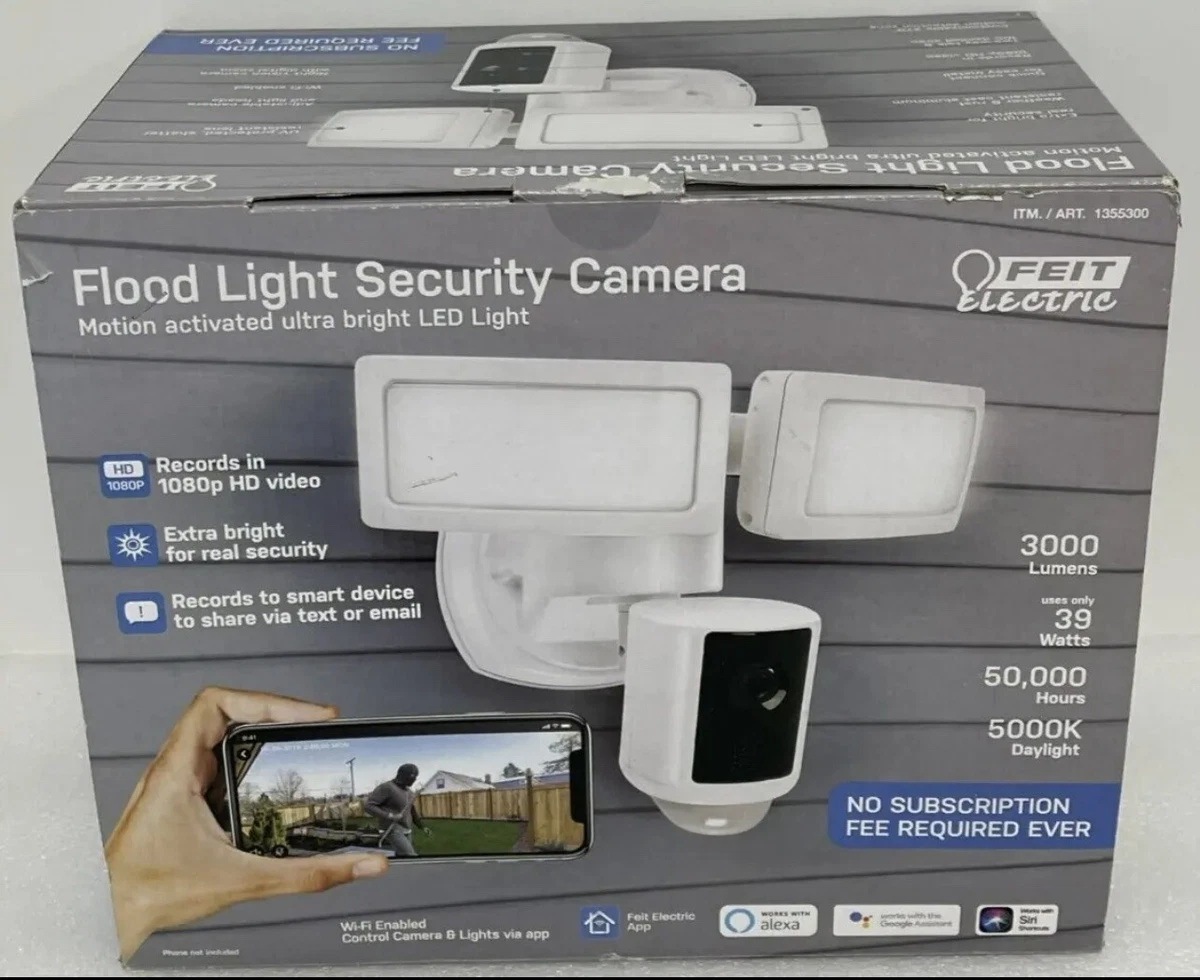 Feit electric led dual head motion sensor smart floodlight with outlet security camera