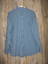 Chaps Mens Sz XL Easy Care Long Slv Button Shirt Blue Black White Check