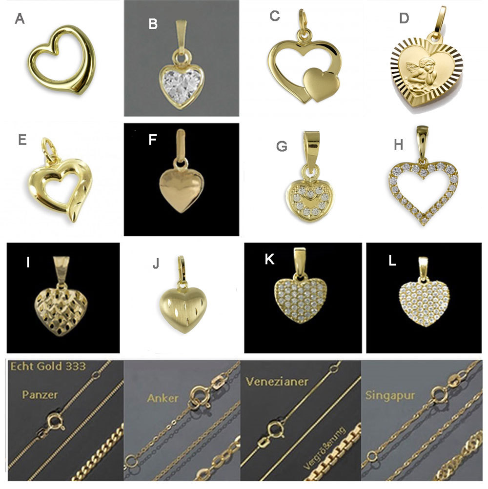 ❤️ Herz Anhänger Kette 333 Gold Damen Echt Gold Schmuck
