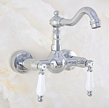 Bathroom Basin Sink Faucet Dual Handle Wall Mount Chrome Brass Tub Mixer Tap