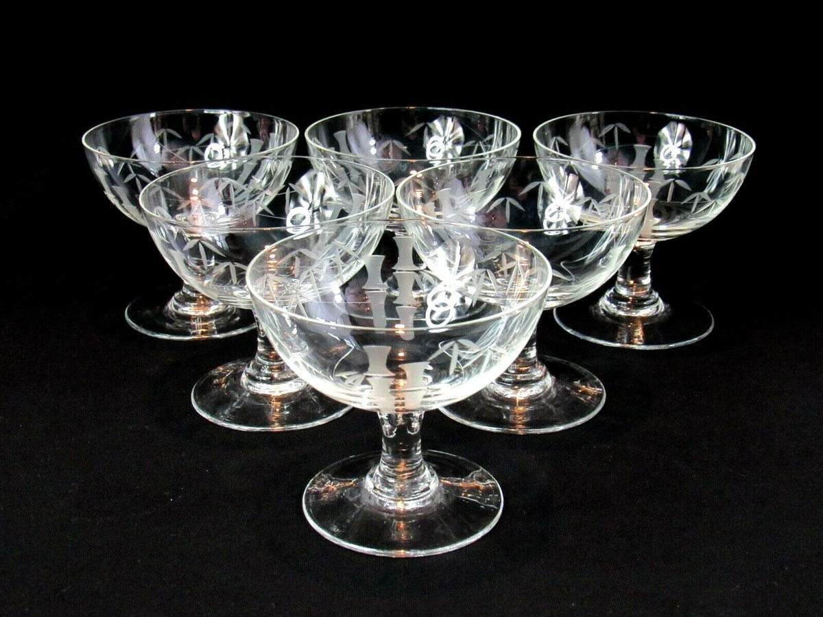 NORITAKE SASAKI CRYSTAL ETCHED BAMBOO SET (6) PUDDING SHERBERT