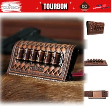 TOURBON Leather Revolver Ammo Holster Belt Slide .38/357/9MM Caliber Bullet Case