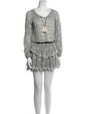 Love Shack Fancy Pop Over Silk Dress Dusty Gray XS Embroidered Loveshackfancy