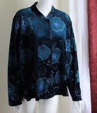 Coldwater Creek Sz 1X Teal Gorgeous Velvet Fancy Asian Inspired Blazer Jacket