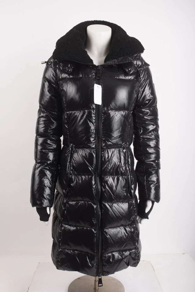 SAM NY Mujer Savannah Plumón Capucha Puffer Abrigo Chaqueta XS Negro Cuello de Oveja