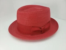 BILTMORE MILAN TELESCOPE PORK PIE STRAW HAT RED 6 7/8 MADE IN CANADA