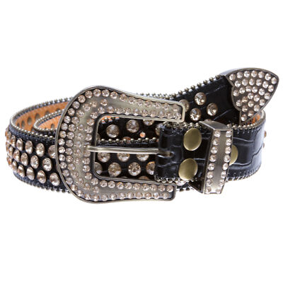 Rhinestone Belt Western Leather Bling Iridescent Diamond Studded Rhinestone Faux Leather Belt Men & Women Western Cowgirl  main image 4