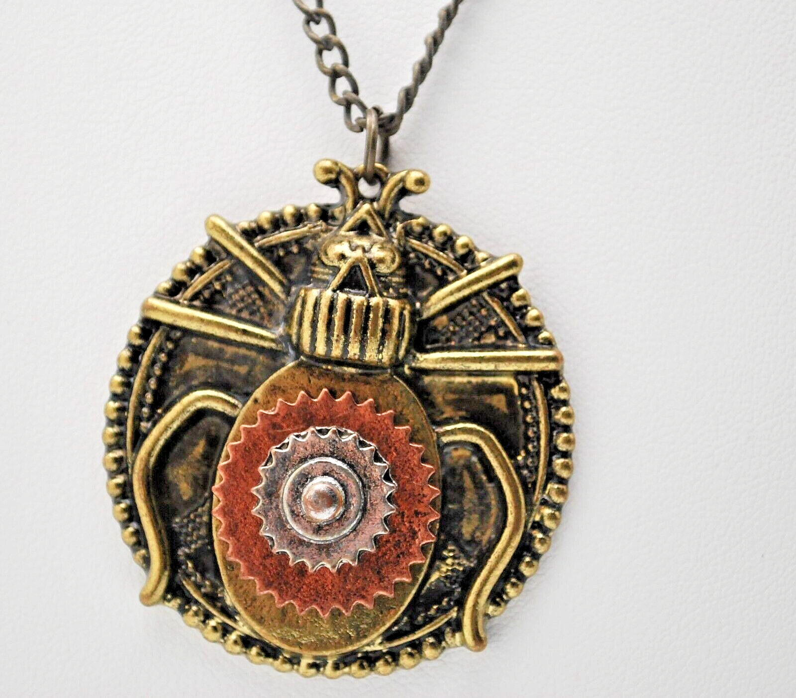 STEAM PUNK Spider PENDANT NECKLACE with Moving Gears-image