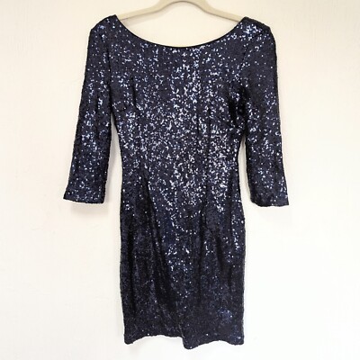 navy blue sequin bodycon dress Mady Long Sleeve Sequin Mini Dress in Dark Blue main image 0