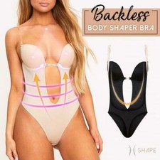 Backless Full Body Shaper PUSH UP Deep V Bra Bodysuit U Plunge Thong Shapewears