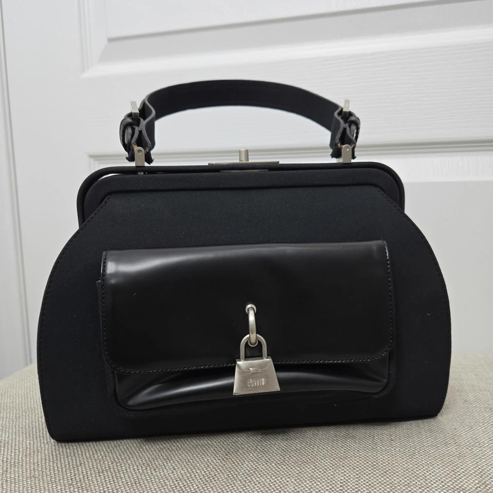 Bolso Jeanne Lottie vintage con asa superior de cuero negro liso mate estructurado Foto 2 de 4