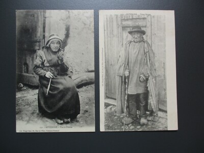 Old postcard Auvergne 151 old spinner 152 old shepherd year 1900