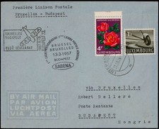 II. Wielka Brytania Luksemburg; 4 ks. róże 1956 nebst 1 ks. Flp. na liście pierwszego lotu Sabeny