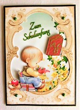 Zum Schulanfang Zur Einschulung kleiner Junge 3D Karte Grußkarte Handarbeit