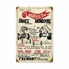 SNAKE VS MONGOOSE HOT WHEELS FREMONT RACEWAY HEAVY DUTY USA MADE METAL ADV SIGN