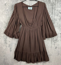 Judith March Dress Womens Medium Brown Bell Ruffled Sleeve Bohemian Deep V Neck