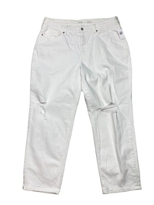 NWT Old Navy Curvy OG Loose Fit Mid Rise Jeans Womens Plus 18 White Distressed