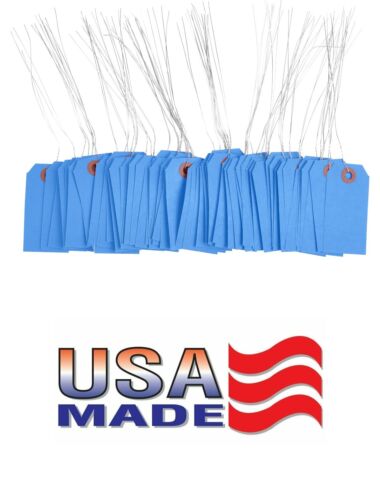 100 Dark Blue Tags with Wire 3 1/4" x 1 5/8" Size 2 Inventory Shipping Hang Tag - Afbeelding 1 van 8