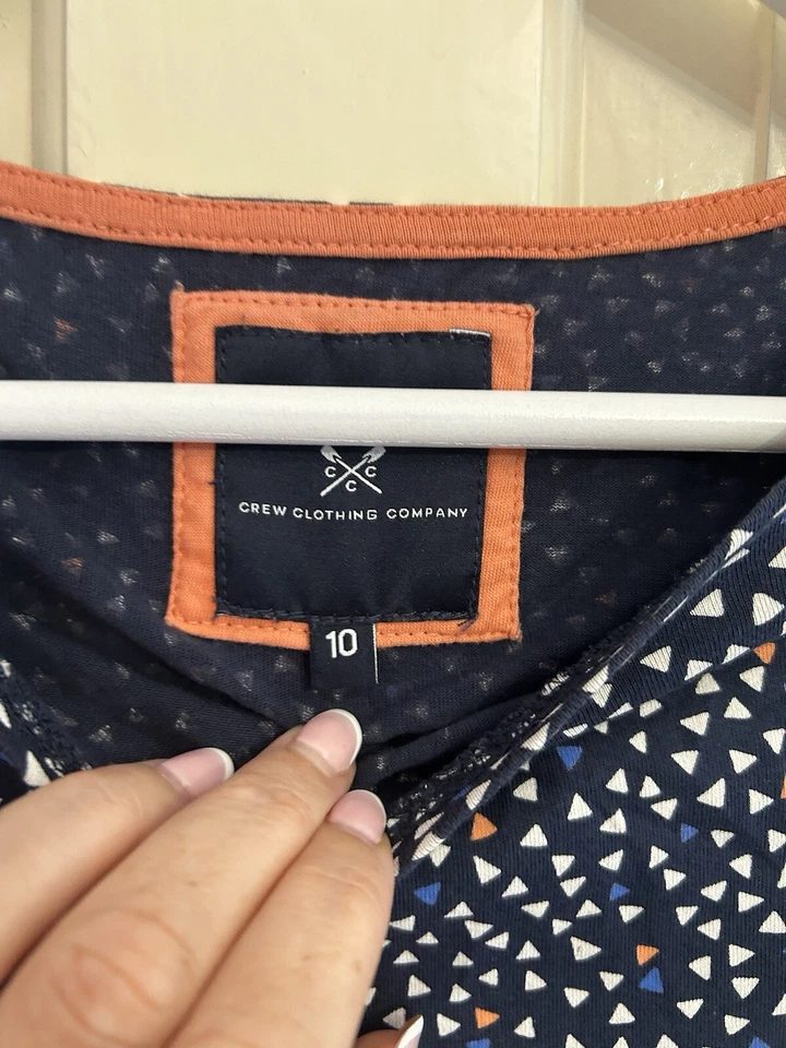 Ladies Crew Clothing Company Navy Pattern Top Size 10 Cotton Casual  - Image 4 of 4