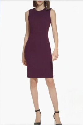 Calvin Klein Sleeveless Seamed Sheath Dress Aubergine Scuba Crepe
